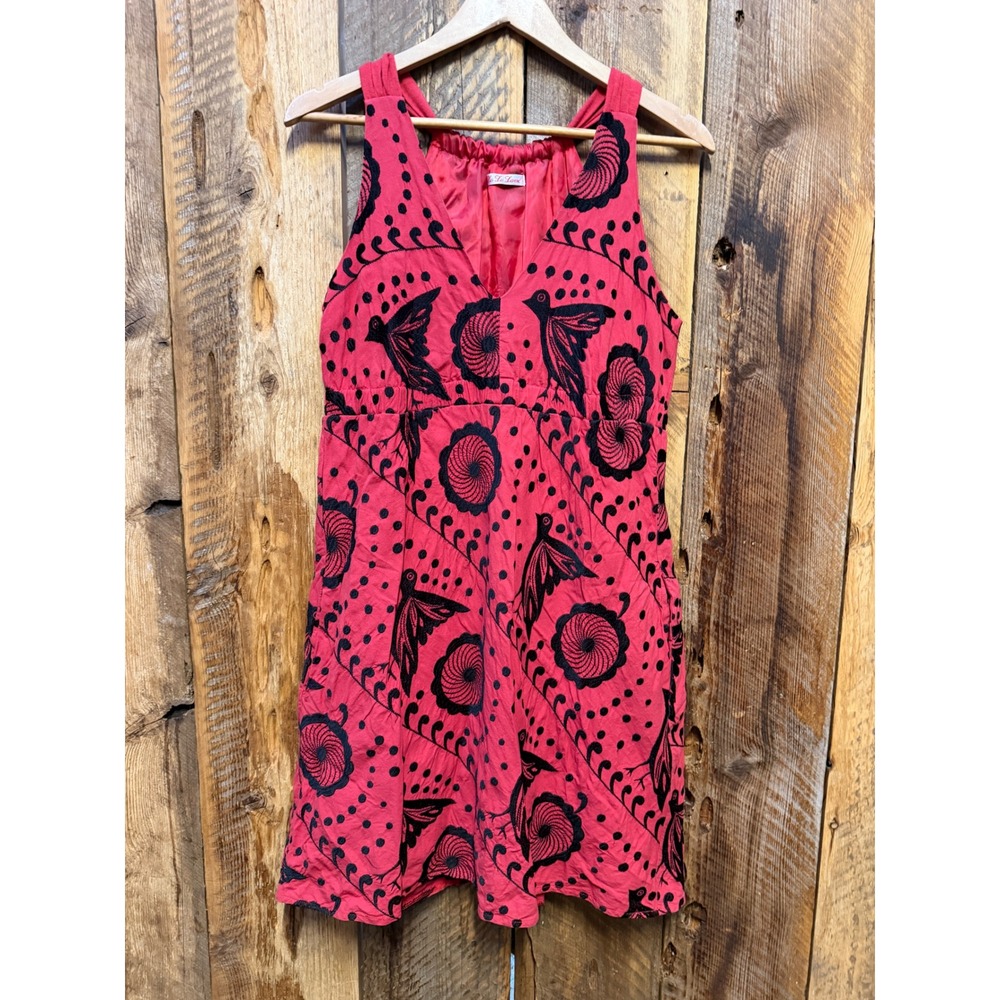Anthropologie Lu Lu Lame Dress Womens M Embroidered Bird Y2K Boho Folk Art